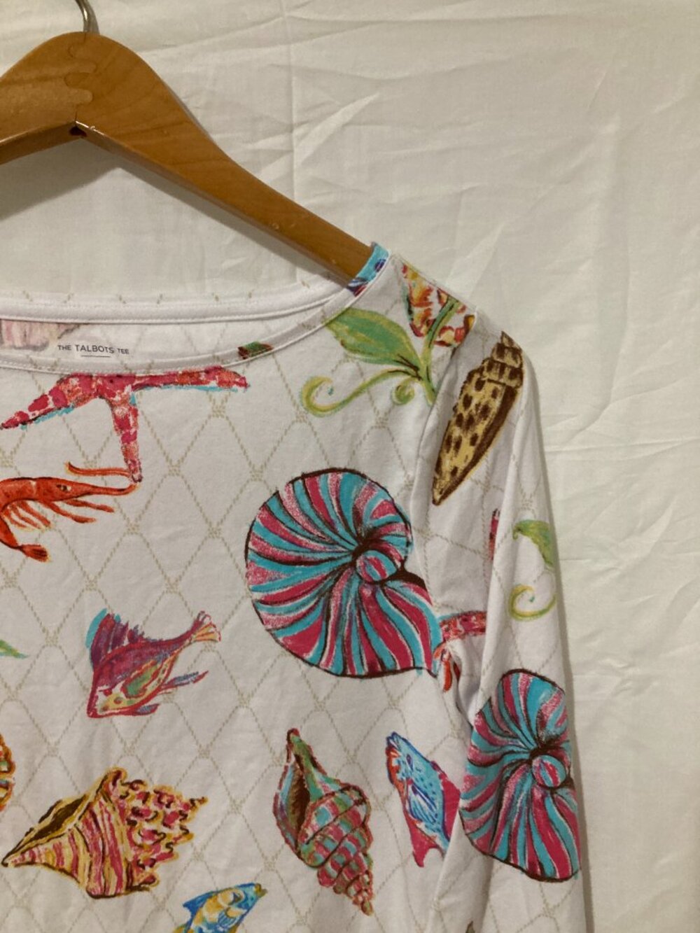 Talbots Women M Tee Shirt Sealife Print Summer Beach Cotton White Colorful - Picture 5 of 7